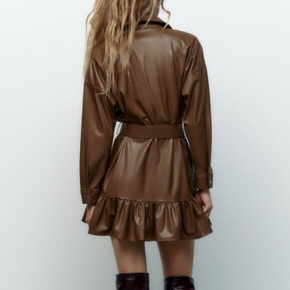 NWT Zara Faux Leather Shirt Dress - Picture 12 of 15